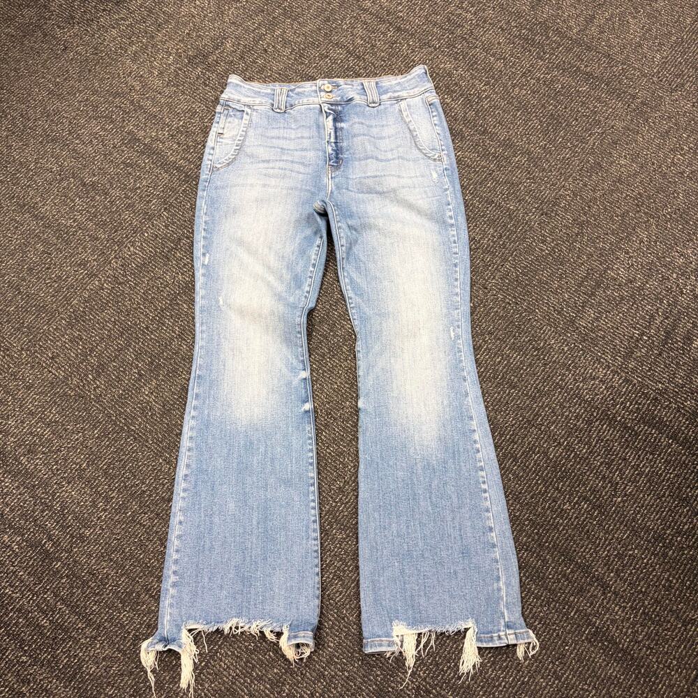 KanCan Giselle High Rise Flare Jeans Distressed Raw Hem boho 15/31